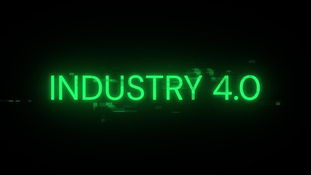 3D rendering industry 40 text with screen effects of technological glitches