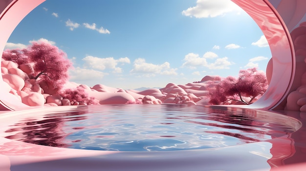 3d rendering of infinity swimming pool on the background of blue sky