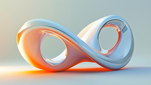 Photo 3d rendering of an infinity symbol with a glossy metallic surface the symbol is orange and white and is set against a pale blue background