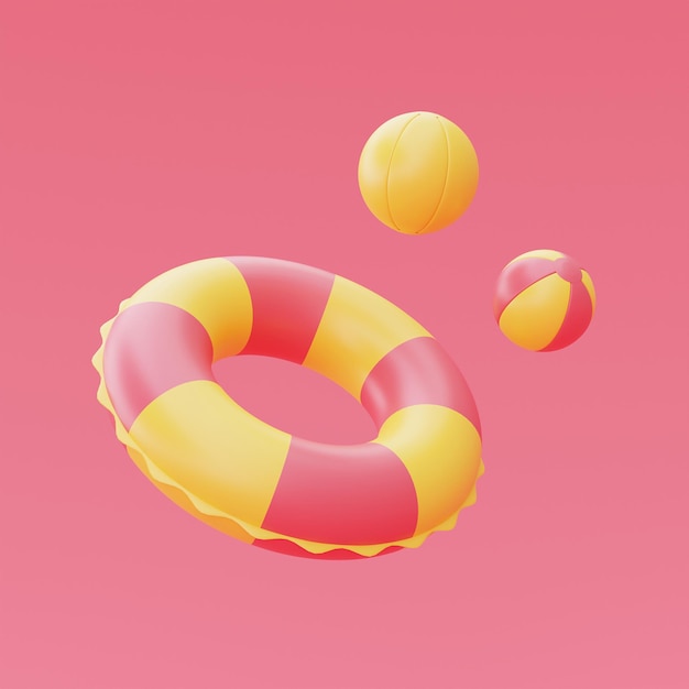 3d rendering of Inflatable swimming ring isolated on pink backgroundsummer vacation conceptsummer elementsminimal style3d render