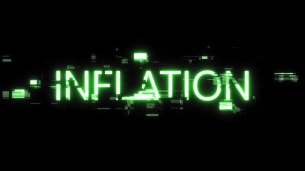 Photo 3d rendering inflation text with screen effects of technological glitches