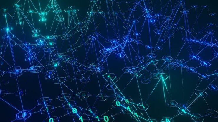 Photo 3d rendering infographics binary numbers tunnel technology network data connection digital data network cyber security concept plexus motion background