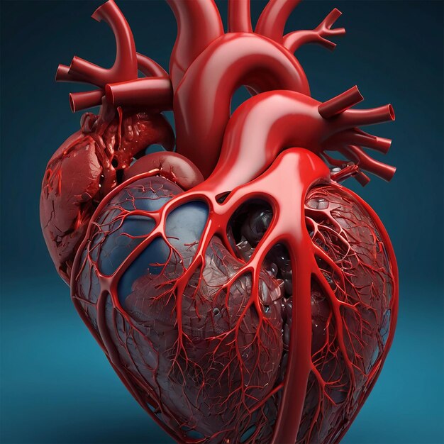 Photo 3d rendering interconnected blood vessels and human heart