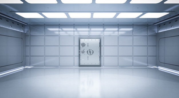 Premium Photo | 3d rendering interior bank vault with rectangle door closed