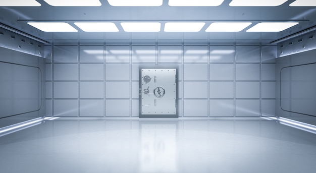 3d rendering interior bank vault with rectangle door
closed