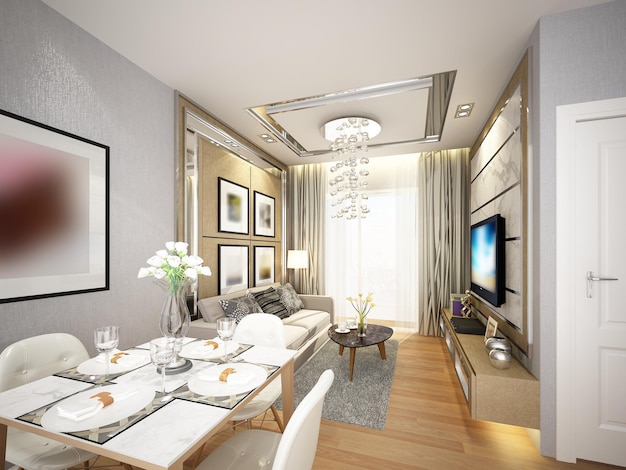 3d rendering of interior dining room