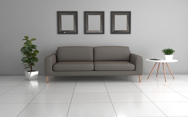 3D Rendering of Interior of Modern Living Room with Sofa - Couch and Table