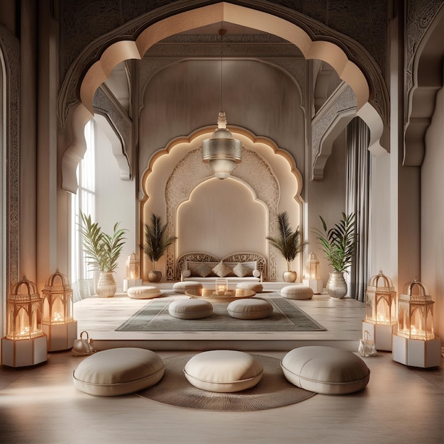 3d rendering of the interior of a room with arabian style