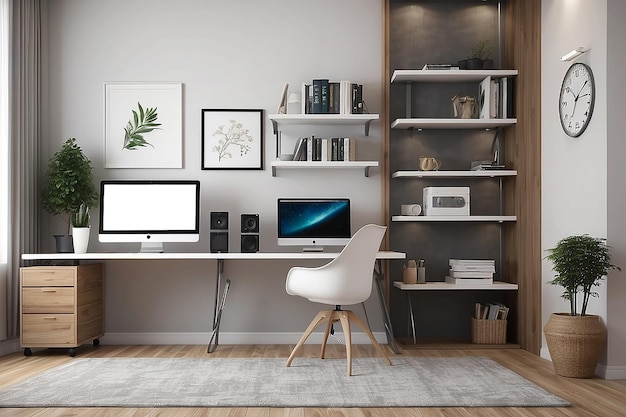 3d rendering of interior room with desktop computer