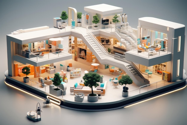 3d rendering of interior of a shopping mall