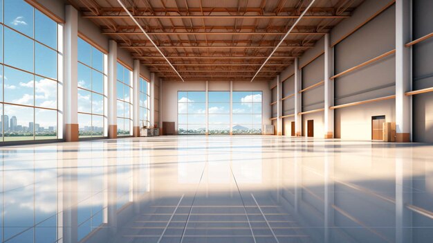 Photo 3d rendering interior white and clean empty factory storehouse warehouse hangar shop or garage