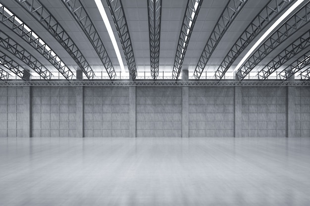 3d rendering interior white and clean empty factory or storehouse