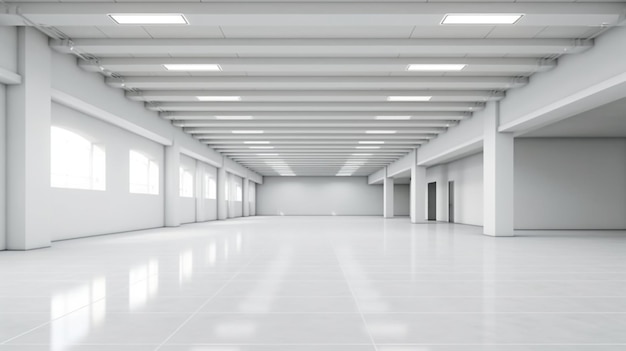 3d rendering interior white and clean empty room or factory