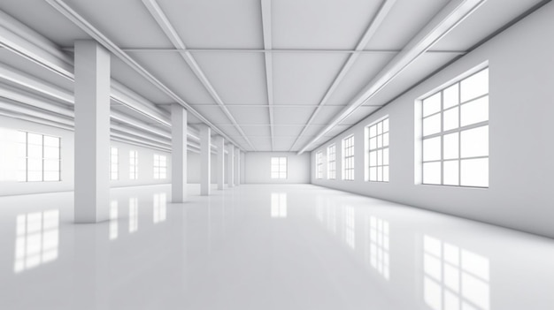 3d rendering interior white and clean empty room or factory