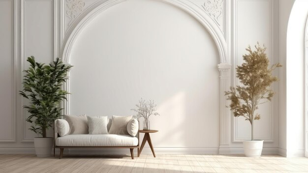 3D rendering interior of a wooden arch wall background in a living room