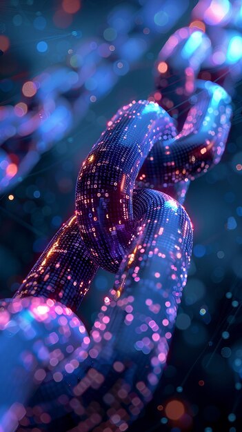 3d rendering of interlocking chains with binary code highlighting blockchain tech amp digital securi