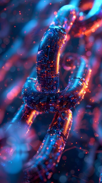 3d rendering of interlocking chains with binary code highlighting blockchain tech amp digital securi