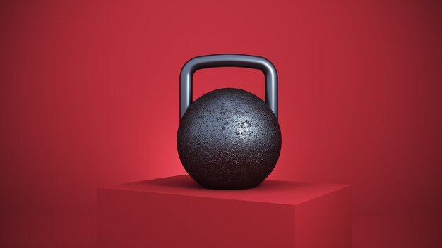 3d rendering. iron fitness equipment in red podium