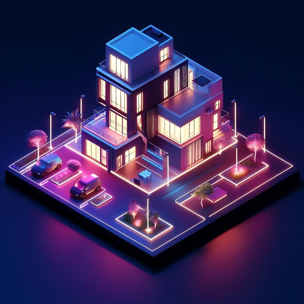 Photo 3d rendering of isometric house