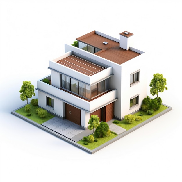 Photo 3d rendering of isometric house