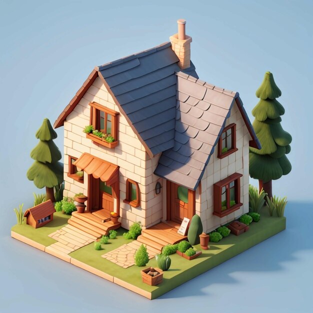 Photo 3d rendering of isometric house