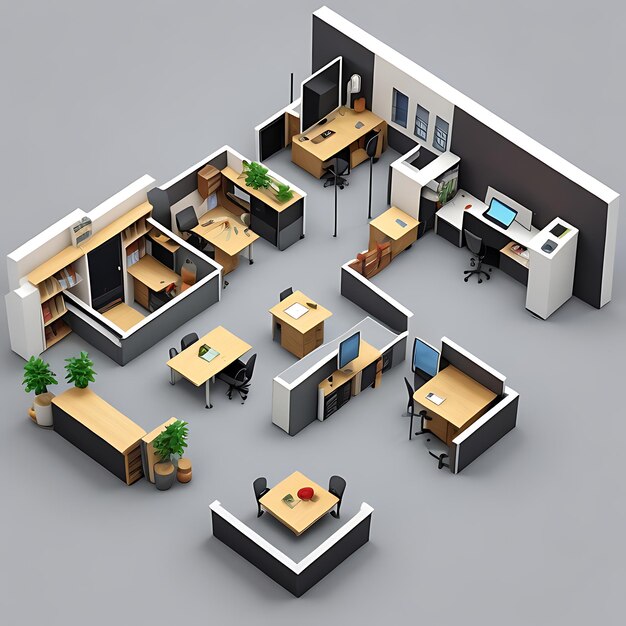 3d rendering of isometric illustration of office generative AI