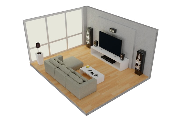 3d rendering isometric interior living room