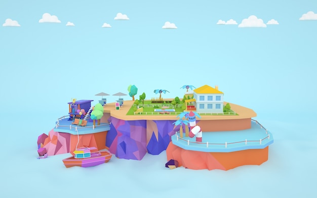 地上の等尺性住宅の3Dレンダリング