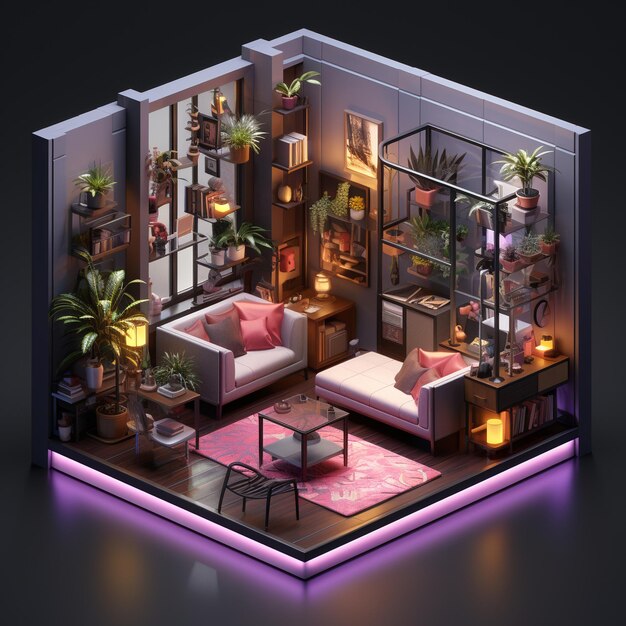 3d rendering of a isometric room