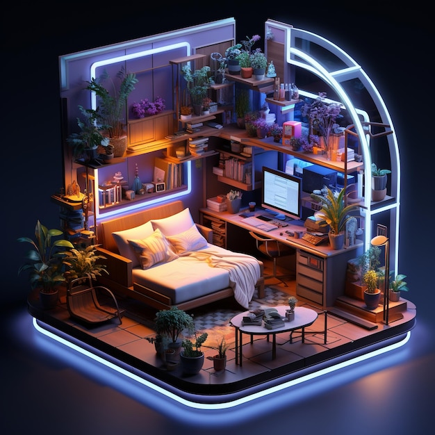 3d rendering of a isometric room