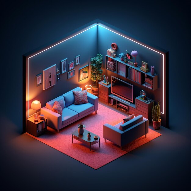 3d rendering of a isometric room