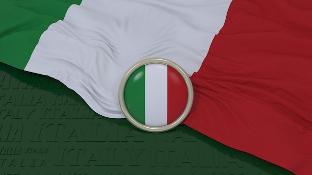 イタリアの国旗と緑の背景の上の光沢のあるボタンの3Dレンダリング