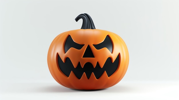 3D rendering of a jackolantern The pumpkin is orange with a black stem and has a carved face with a smile and two teeth