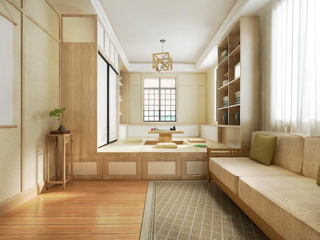 3d rendering japanese style living room 