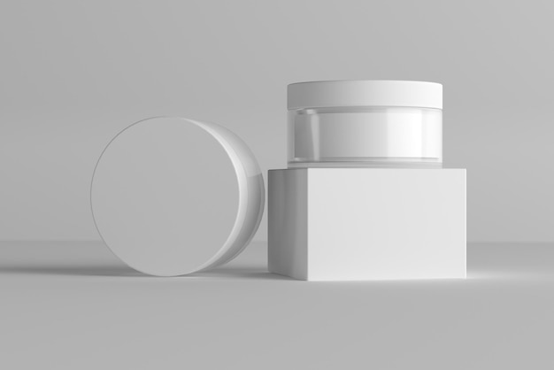 Photo 3d rendering jar template for cream or medication with box mocap for design