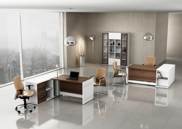 3D-rendering kantoorruimte interieurontwerp inspiratie