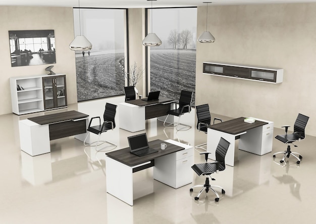3D-rendering kantoorruimte interieurontwerp inspiratie