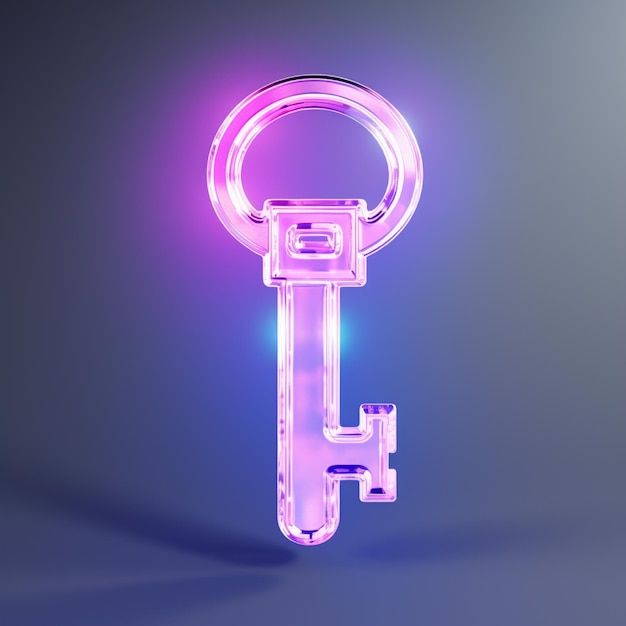 Photo 3d rendering of a key on a blue wheel with keys