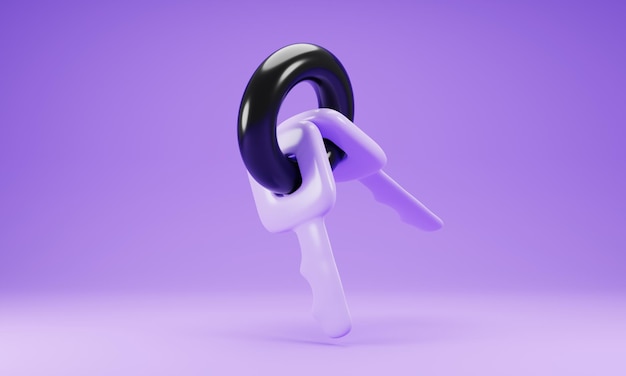 3d rendering key icon isolated on purple background 3d illustration