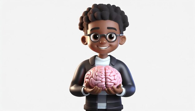 3d rendering of kid holding brain