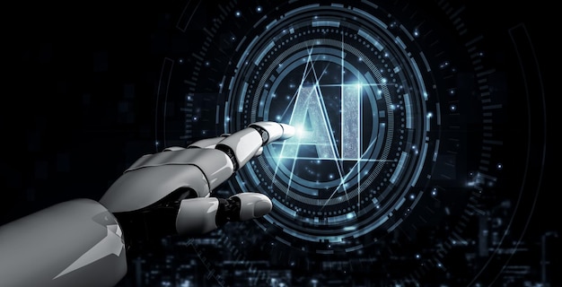 3D-rendering kunstmatige intelligentie AI-onderzoek naar de ontwikkeling van robots en cyborgs voor de toekomst van mensen die leven Digitale datamining en machine learning technologieontwerp voor computerhersenen