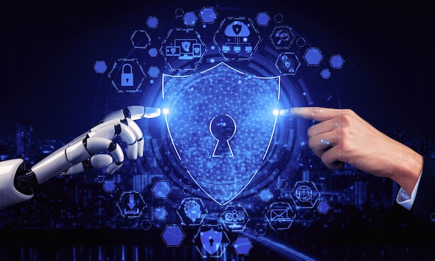 3D-rendering kunstmatige intelligentie AI-onderzoek naar robot- en cyborgontwikkeling voor de toekomst van mensen die leven Digitale datamining en machinaal leren technologieontwerp voor computerhersenen