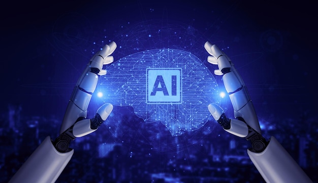 3D-rendering kunstmatige intelligentie AI-onderzoek naar robot- en cyborgontwikkeling voor de toekomst van mensen die leven Digitale datamining en machinaal leren technologieontwerp voor computerhersenen