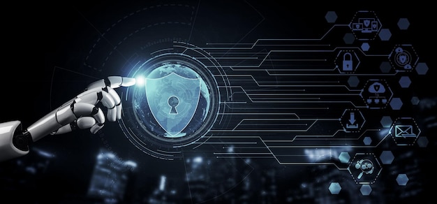 3D-rendering kunstmatige intelligentie AI-onderzoek naar robot- en cyborgontwikkeling voor de toekomst van mensen die leven Digitale datamining en machinaal leren technologieontwerp voor computerhersenen
