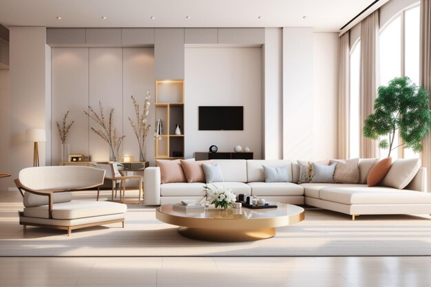 Photo 3d rendering large luxury modern bright interiors living room mockup computer digitally