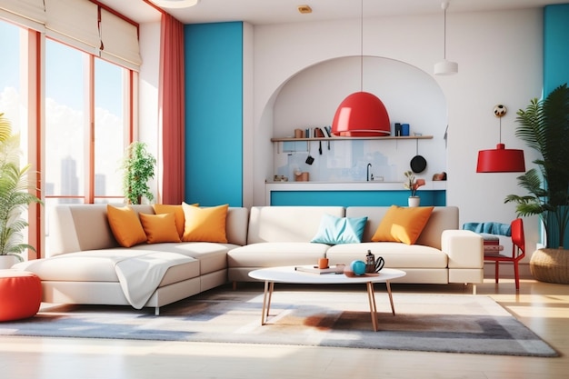 3d rendering large luxury modern bright interiors living room mockup computer digitally