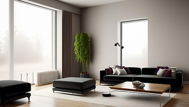 Photo 3d rendering large luxury modern minimalist living room bright furniture interiors room decoration
