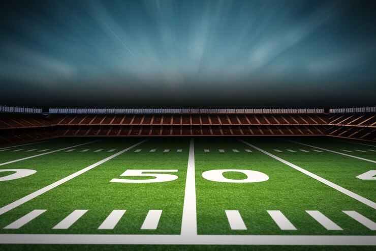 Foto 3d-rendering leeg amerikaans voetbalstadion 's nachts