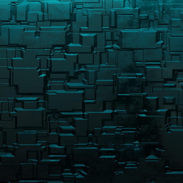 3D-rendering leeg metaal met blauw neonlicht voor productweergave abstracte scifi-scène