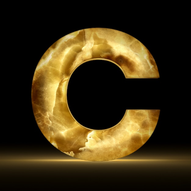 Photo 3d rendering of letter c made of glowing marble